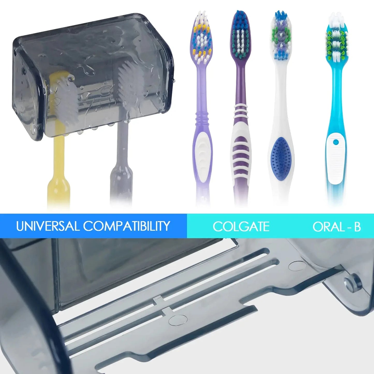 Toothbrush Holder Wall Mounted with Cover Self Adhesive Toothbrushes Holder Dorm Bathrooms and Shower Holds 2 Toothbrushes