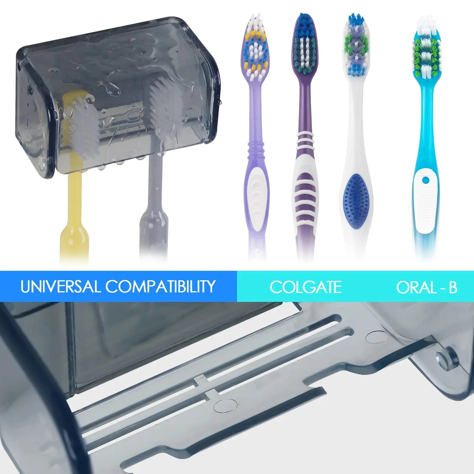 Toothbrush Holder Wall Mounted with Cover Self Adhesive Toothbrushes Holder Dorm Bathrooms and Shower Holds 2 Toothbrushes